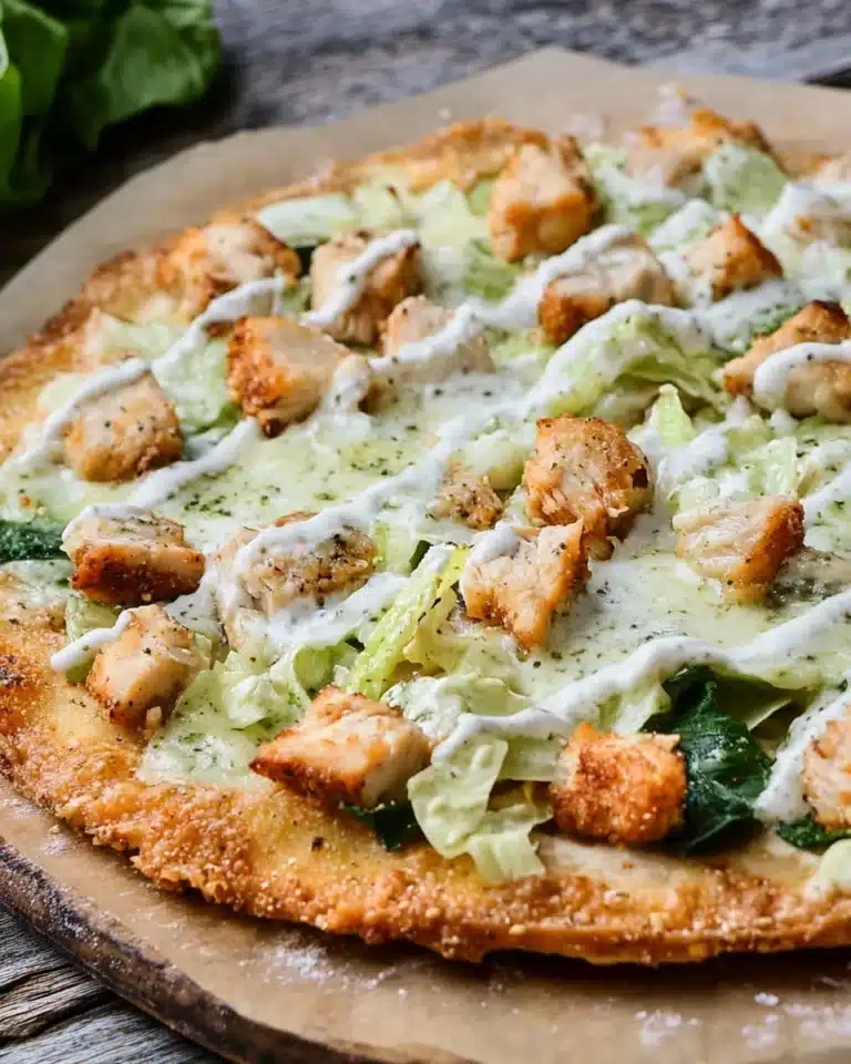 Chicken Crust Pizza Topped with Caesar Salad