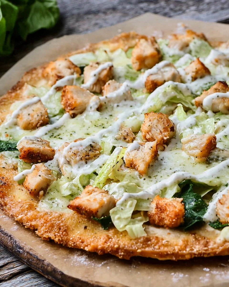 Chicken Crust Pizza Topped with Caesar Salad
