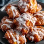 Delicious homemade Apple Fritter Bites topped with apple glaze and cinnamon.