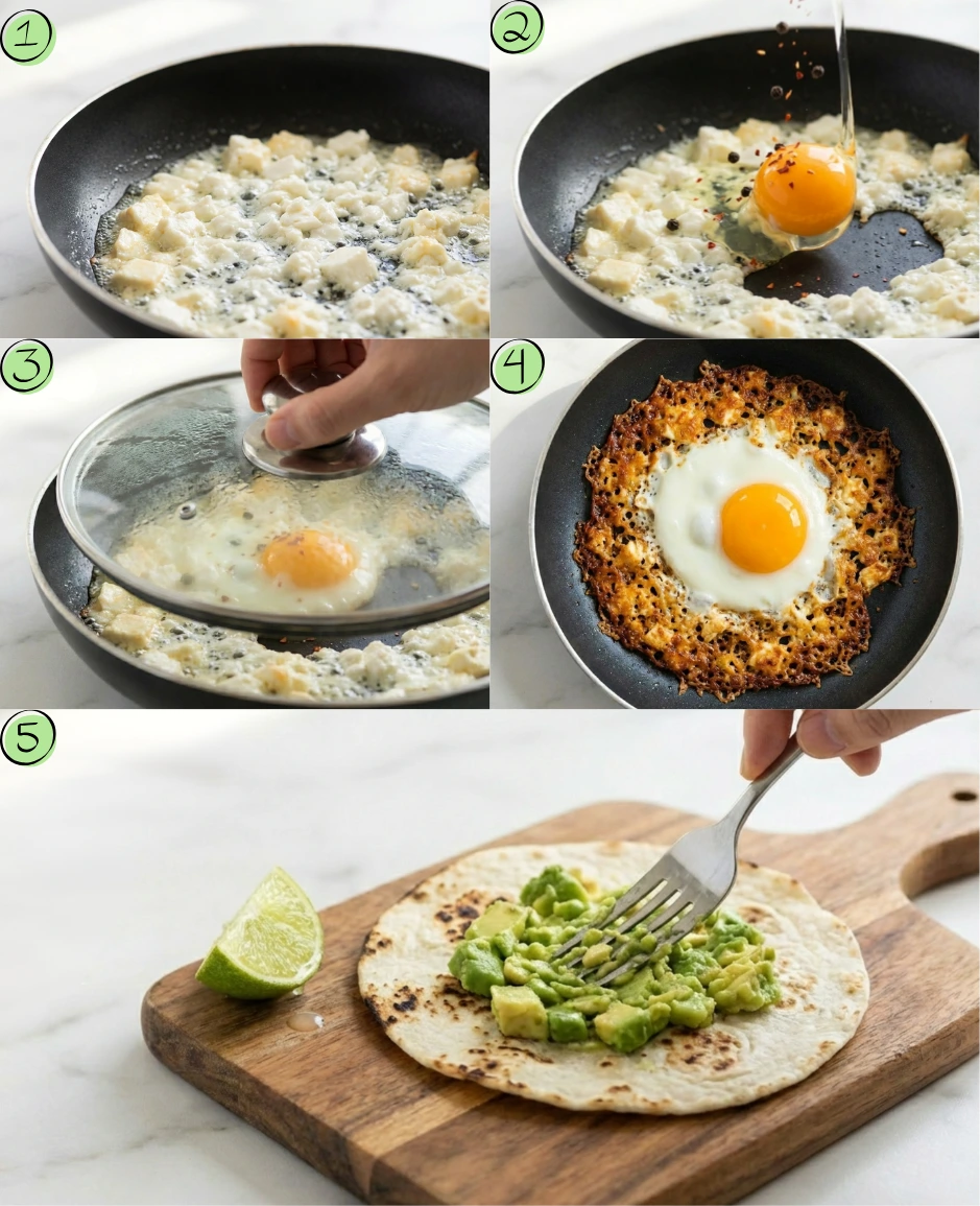 Crispy Feta Fried Eggs and Avocado Tortilla Recipe Step by step Crispy Feta Fried Eggs and Avocado Tortilla Recipe Step by step
