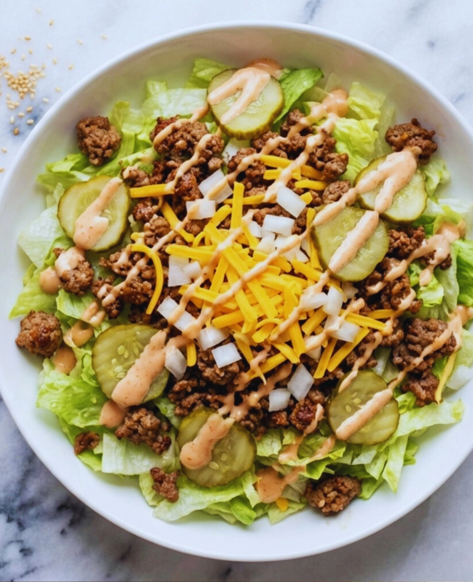 Healthy Big Mac Salad with ground beef