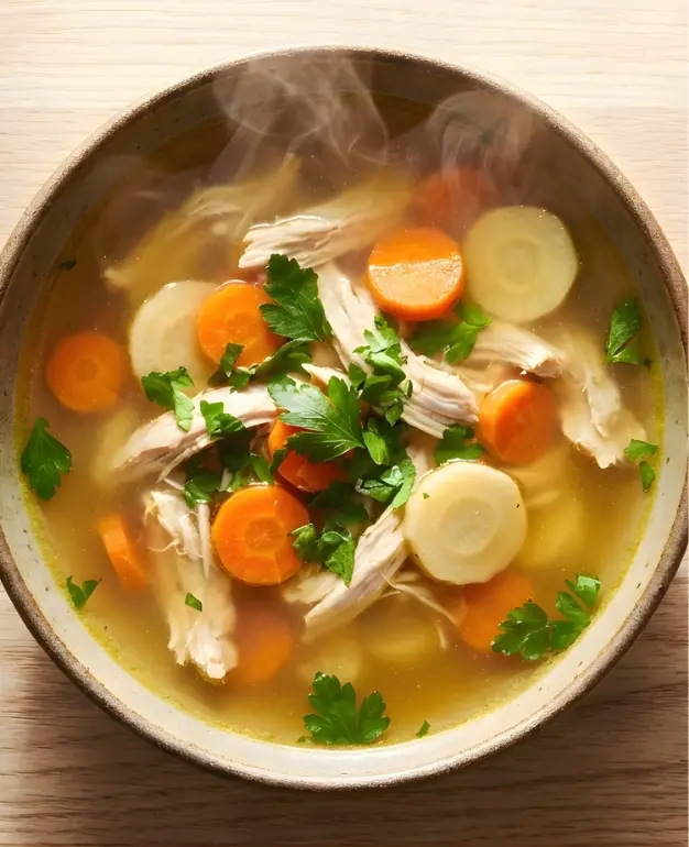 Chicken Soup Bowl of ultimate chicken soup with vegetables and herbs