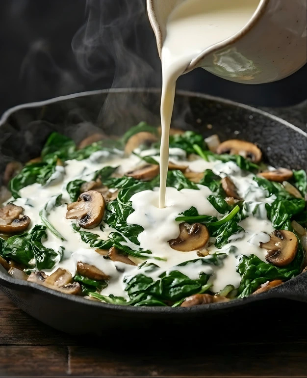 Creamy Spinach and Mushrooms Chicken dish with rich, savory flavors