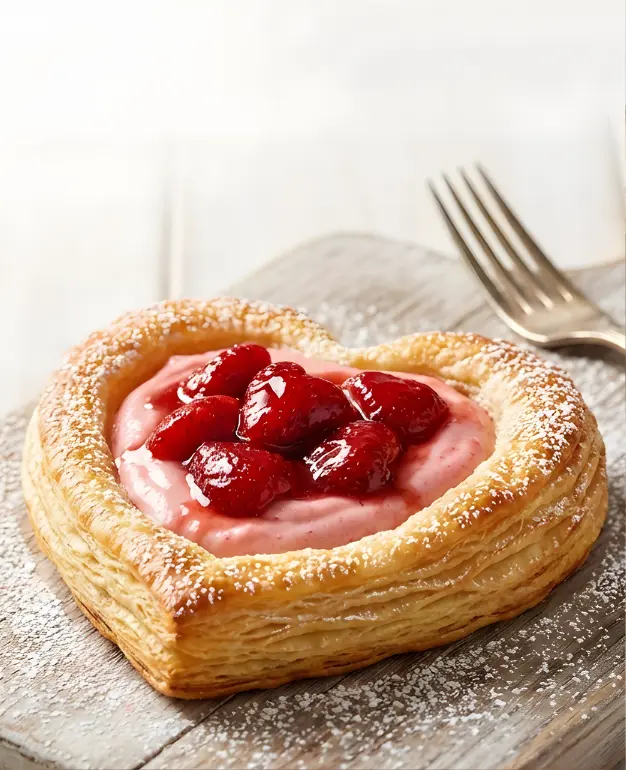 Delicious Strawberry Cream Cheese Heart Danishes on a plate