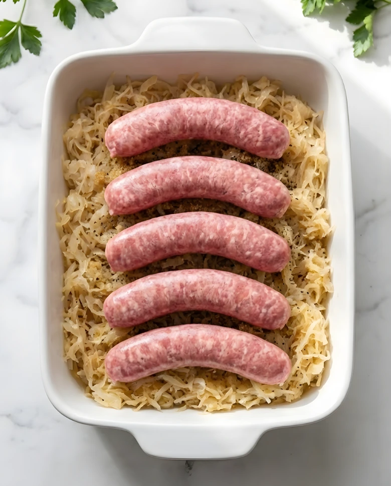Baked Sauerkraut & Sausage instructions 3 Oven Baked Sauerkraut & Sausage