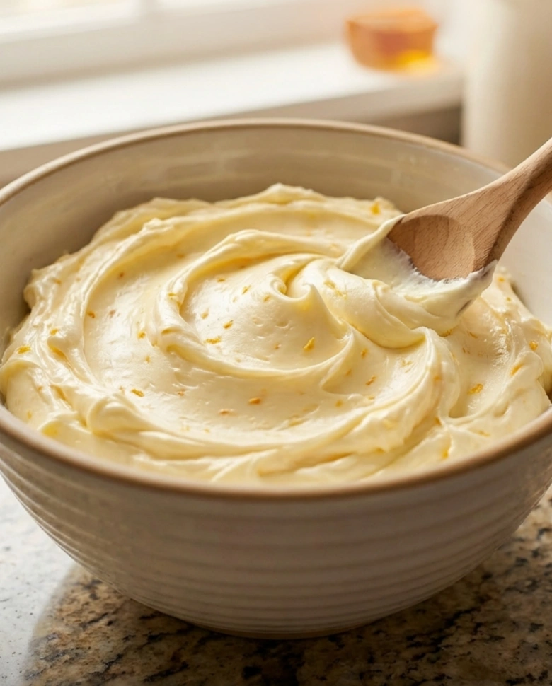 Orange Velvet Cake (4) Delicious orange velvet cake with cream cheese frosting on a white plate